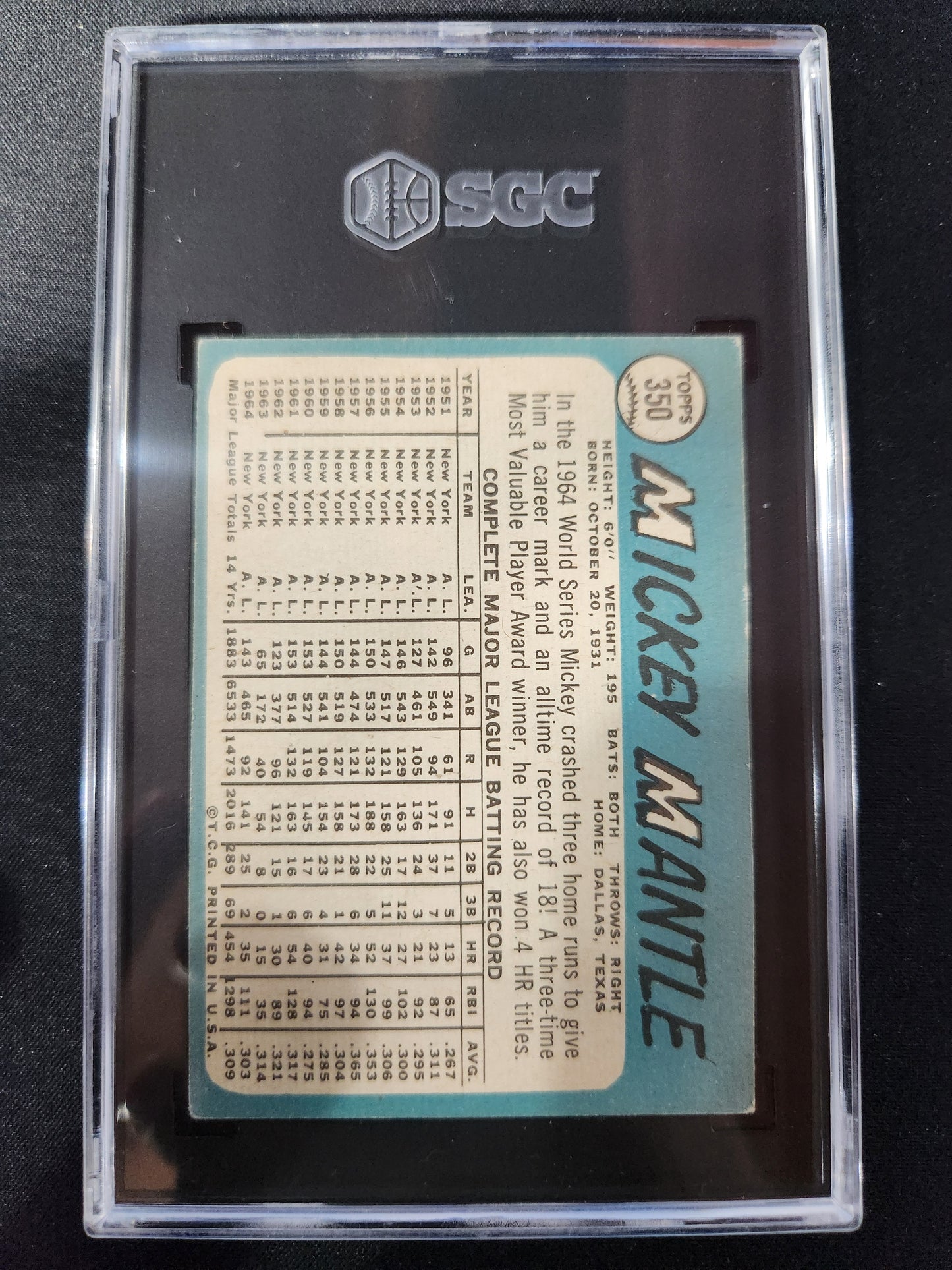 1965 Topps Mickey Mantle SGC 3.5